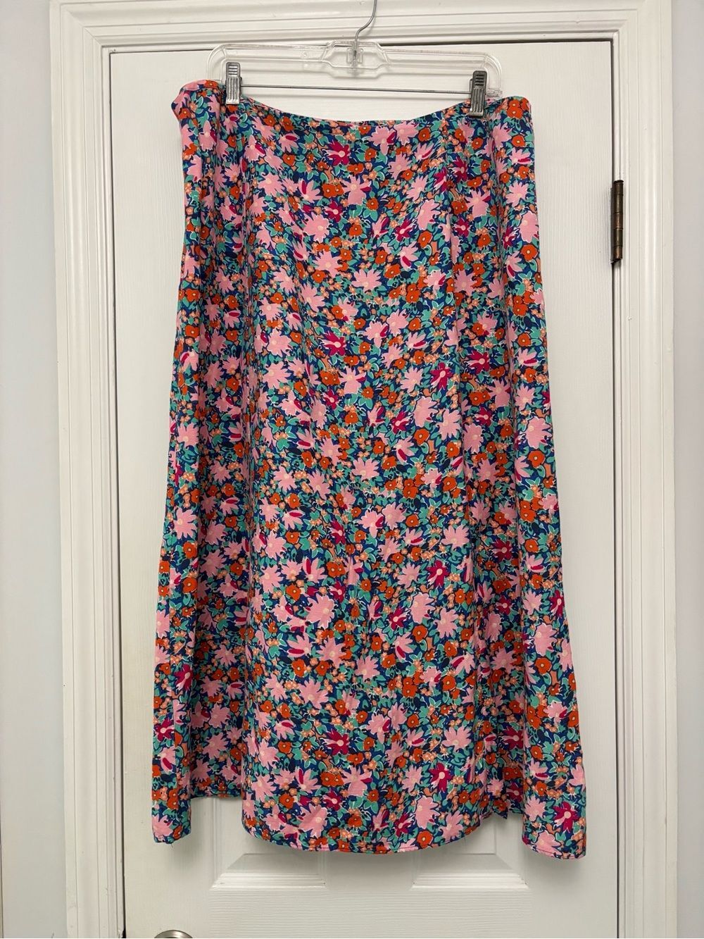 LOFT Floral Linen Midi Skirt Cottagecore A-Line Slit Garden Party Boho Size 14 - Picture 6 of 6